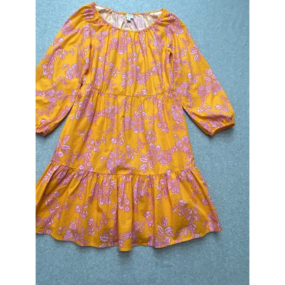 J Crew Womens Dress Size 6 Orange‎ Flowers Cotton Casual Cottagecore Romantic